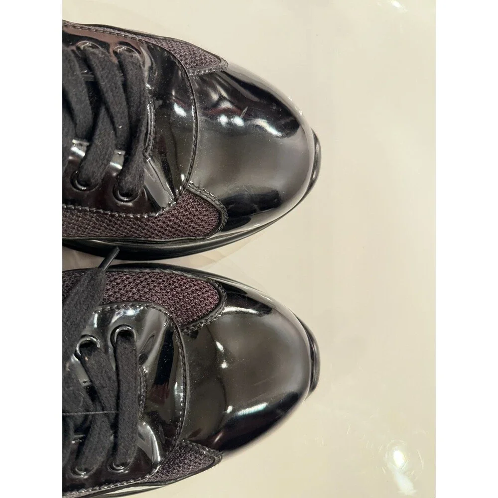 Prada Mens Americas Cup Black Patent Leather Mesh Lace-Up Sneakers US 7